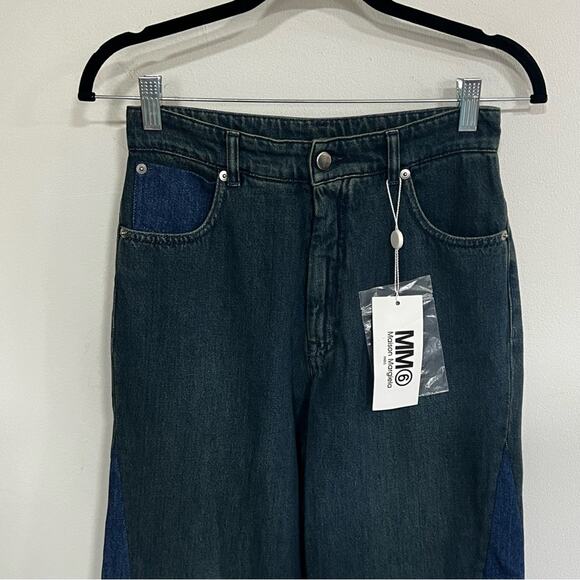 *NEW* MM6 Maison Margiela Three Tone Combo Denim Wide Leg Jeans Size 40 (US 4) - Picture 3 of 12